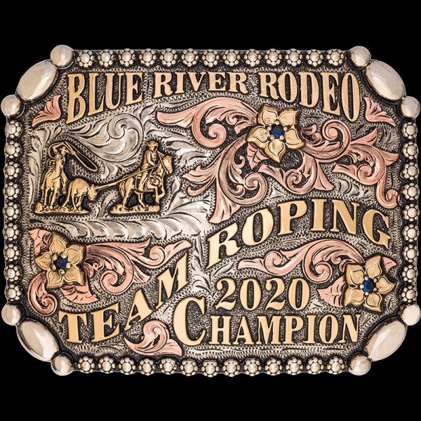 The Wickenburg Custom Belt Buckle is adorned with jeweler's bronze letters, flowers and scrolls. Personalize your design with your own figure, logo or ranch brand!
